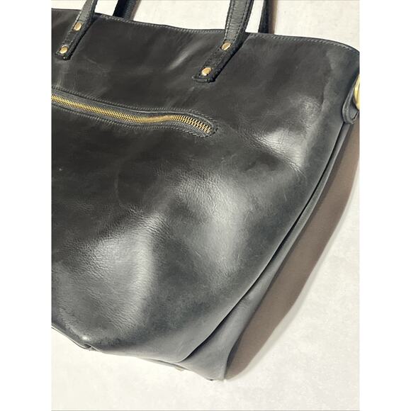 S Zone Leather Laptop Travel Tote Bag Black Zip Top Shoulder Bag Work Office - Picture 5 of 16